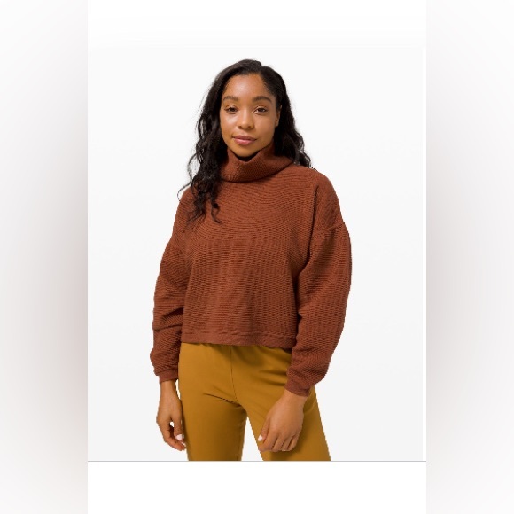 Lululemon “Peaceful Moments Pullover”: Copper: Turtleneck Cropped Sweater: M/L - Picture 2 of 4